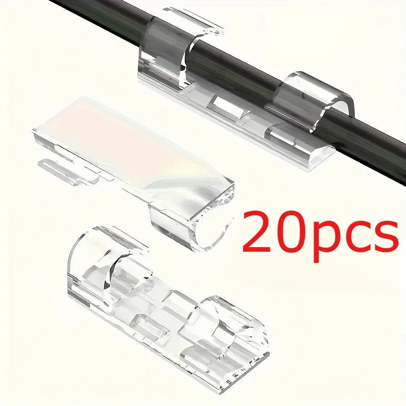 20/40/60pcs Transparent Plastic Cable Clips-Adhesive No Drill Wire Organizers for Power StripsWalls&Under DeskClear Cord Holders