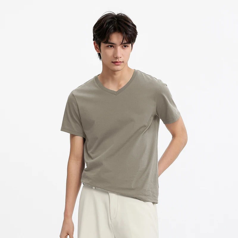 Semir Men T Shirts 2026 Summer New Basic Solid V Neck 3A Antibacterial Comfortable Casual Tops