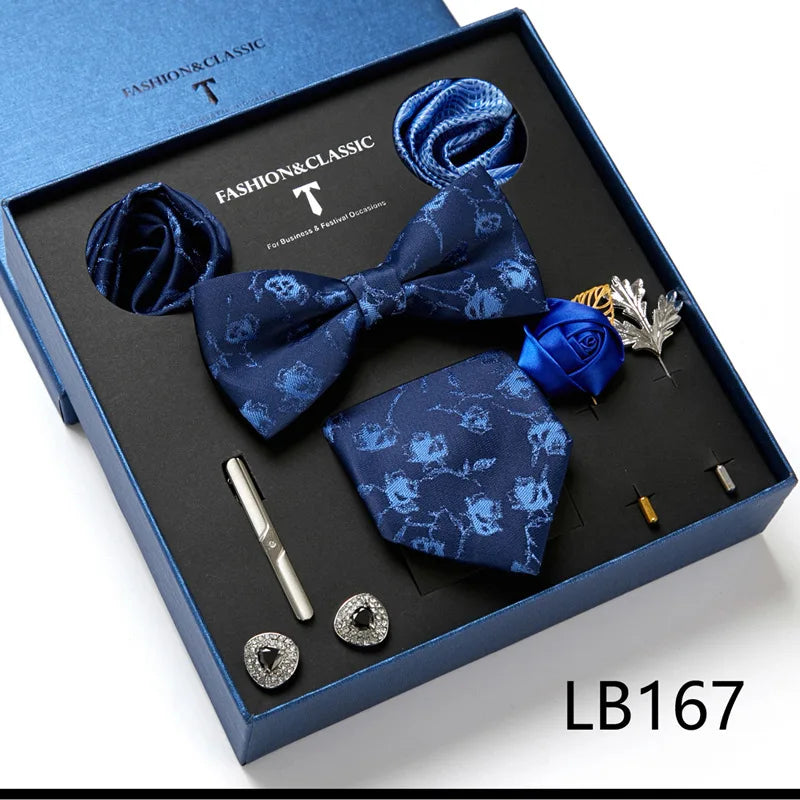 Men's Suit Dress Accessories (Tie + Bow Tie + Square Scarf + Tie Clip + Button + Metal Flower Brooch) 36 Colors To Choose From