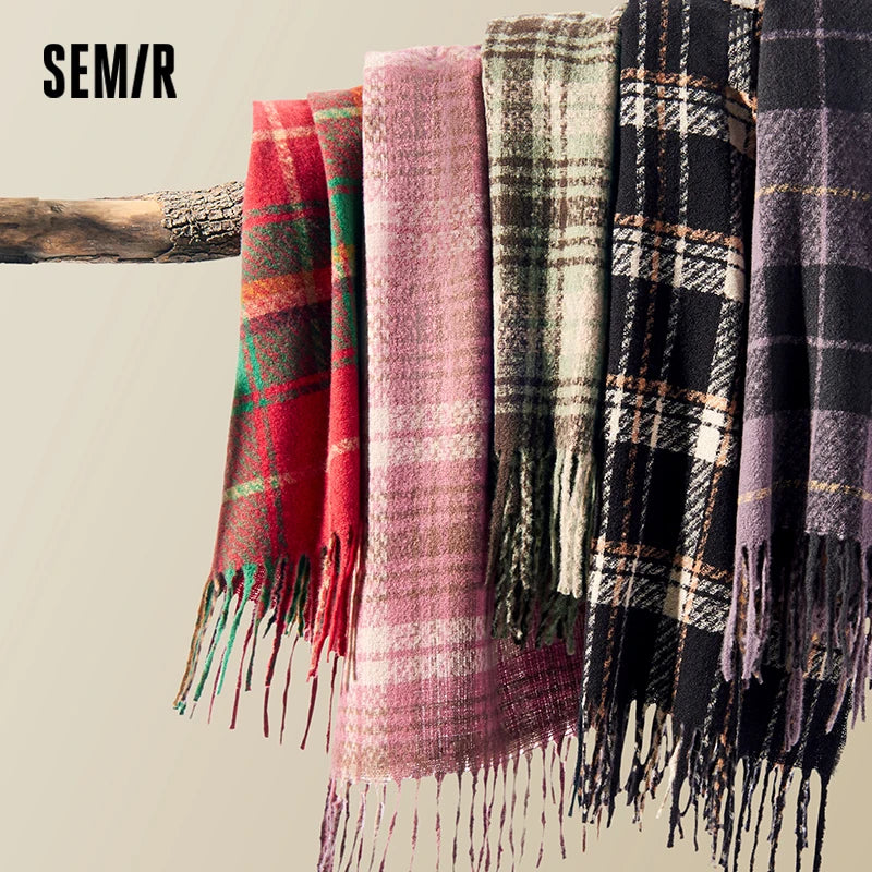 Semir Classic Scarf ColorBlock Plaid Women Autumn Winter 2025 Shawl Fuzzy Warm Cozy Soft Trendy Casual