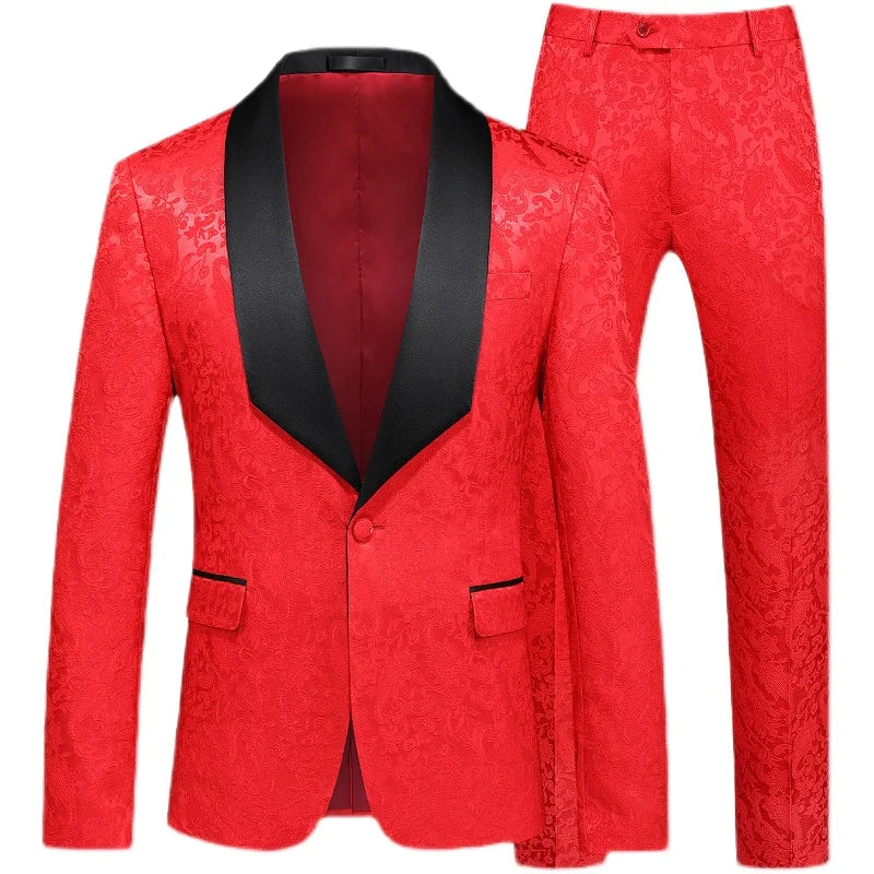 2026 New Men's Red Suit Two-Piece, Wedding Party Dress Jacket With Trousers, White Pink Black Available, Asian Size M-6XL