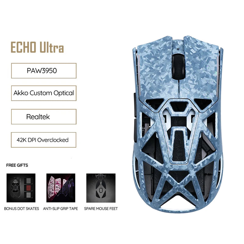 Akko Echo Master Ultra Gaming Wireless Mouse Carbon Fiber PAW3955 PAW3950 8K Polling Rate 65000DPI 55g Lightweight Esports Mouse