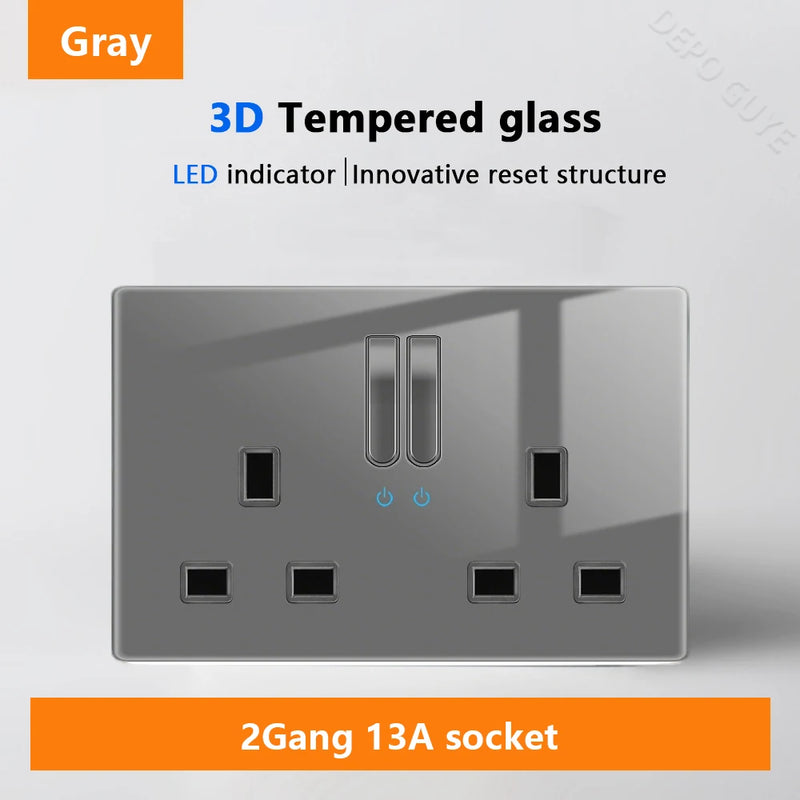 Wall Light Switch Panel LED Indicator UK EU FR Universal USB C Electrical Socket Piano Key Self-reset Wall Switches TV Computer