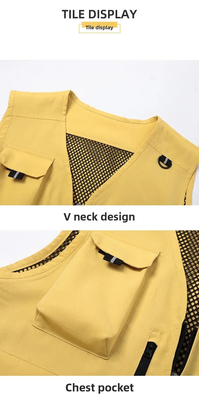 12 Fashion colors Summer outdoor fishing lightweight vest Multi-pocket high-end  Work and leisure vest custom logo printed