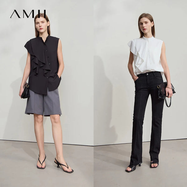 អាវ Amii Minimalist រលុងរដូវក្តៅឆ្នាំ ២០២៥ អាវស្ត្រីការិយាល័យថ្មី អាវក្រៅកអាវធម្មតា ដៃអាវគ្មានដៃ អាវរំយោលស្រាល 12542187