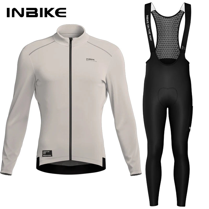 INBIKE Winter Thermal Cycling Jersey Set Men's Breathable Long Sleeve Bike Shirt Bib Pants Mountain Bike Clothing for Men Riding