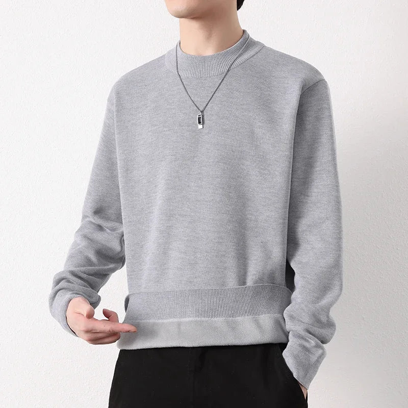 Men Loose Silhouette Half Turtleneck Knitwear Full Plush Lining Long Sleeve Thermal Sweater Casual Daily Base Outfit