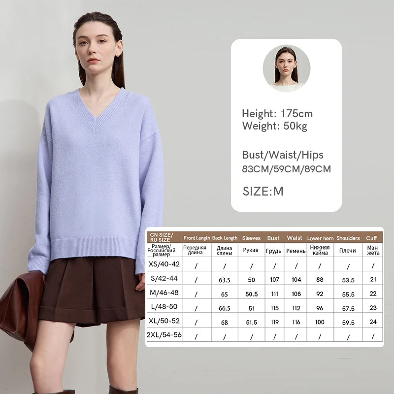 AMII Women's Sweater 2026 Autumn New Casual V-neck Knitted Women's Clothing Long Sleeve Loose Versatile Basic Top Female12553039