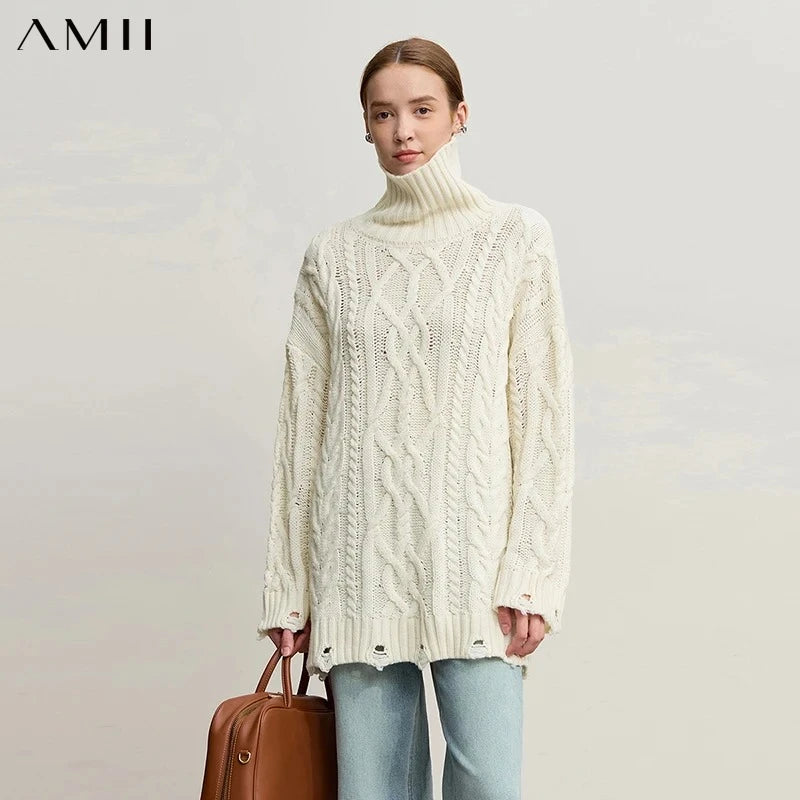 Amii Turtleneck Sweaters For Woman 2026 Winter New Warm Retro Long Sleeves Sweater Loose Pullover Knitting Women's Top 12544155