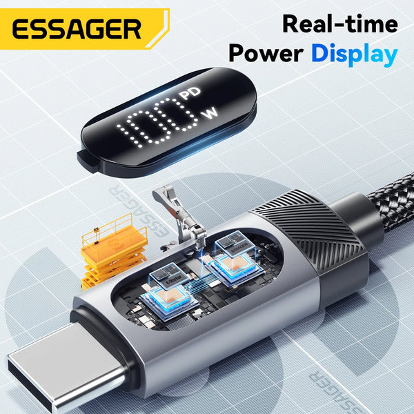 ខ្សែសាក USB ប្រភេទ C របស់ Essager សម្រាប់ iPhone 17 16 15 Xiaomi Huawei 100W PD សាកលឿនសម្រាប់ Macbook iPad ខ្សែ Type C ដល់ C