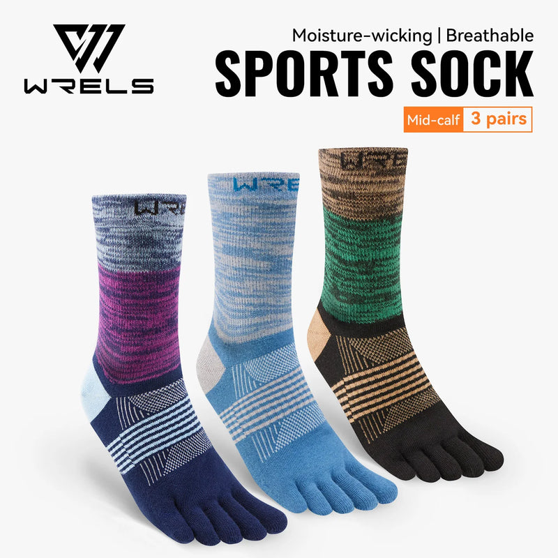 WRELS 1/2/3 Pair Five Finger Socks Athletic Running Breathable Ankle Compression Lightweight Moisture Wicking Anti-Blister Socks