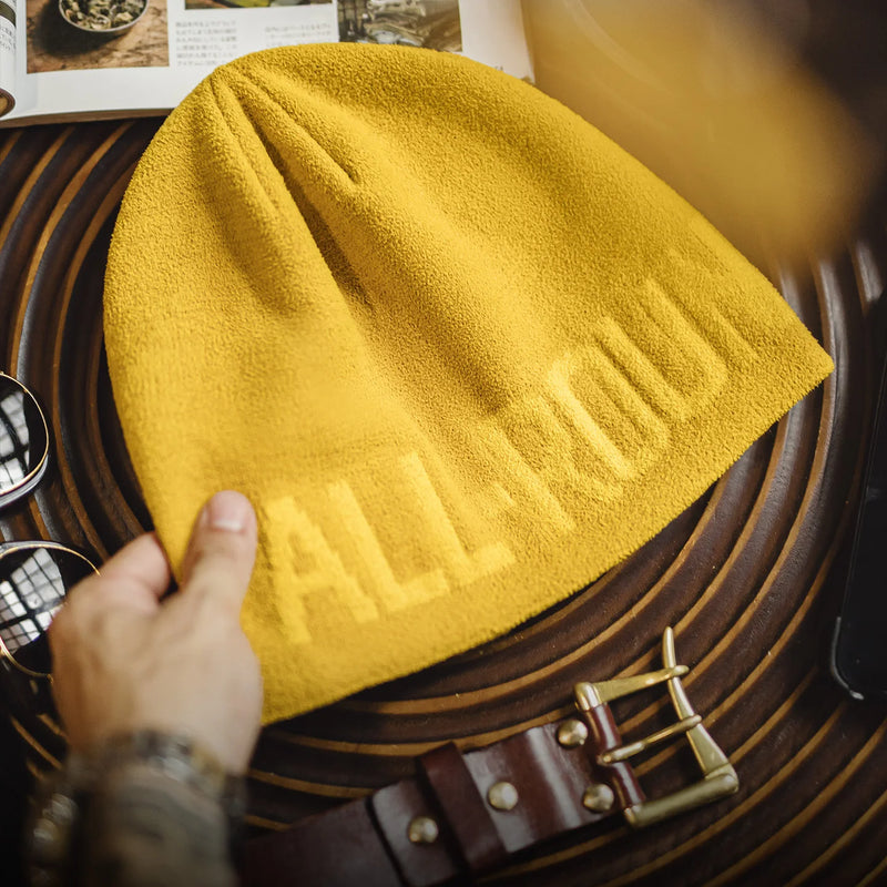 Maden Yellow Jacquard Knit Beanie Soft Fleece Lined Winter Hat Outdoor Daily Cold Cap Thermal Large Size for Men