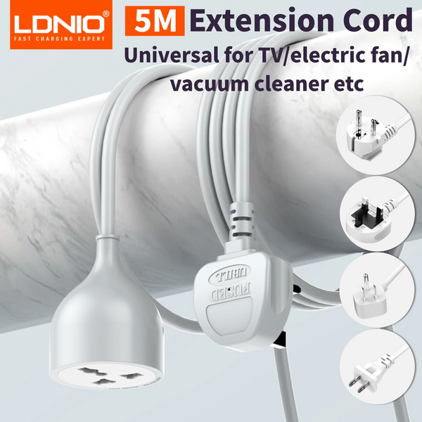 ខ្សែភ្លើងបន្ថែម LDNIO 2500W 5M ឌុយរន្ធដោតសកល បន្ទះដោតភ្លើង EU/UK/US សម្រាប់ប្រើប្រាស់ក្នុងផ្ទះ និងក្រៅផ្ទះ