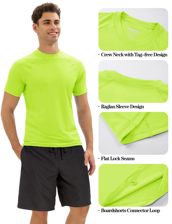 TACVASEN Men's Summer UPF 50+ Swim Water Rash Guard Shirts Quick Dry Fishing Stretch Lightweight Outdoor Running Short Shirts