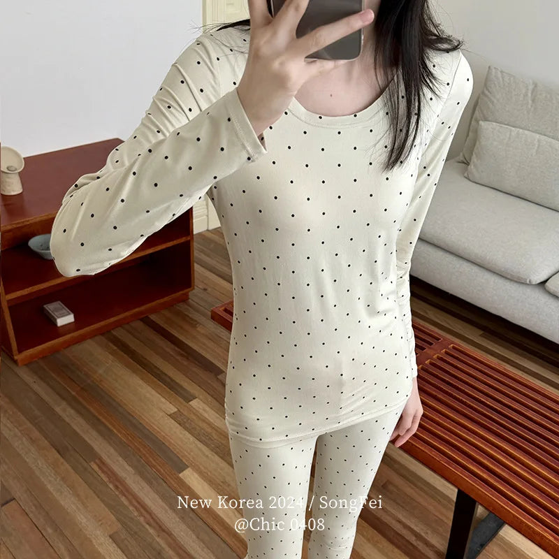 Chest Pad Thermal Underwear Set For Autumn Winter New Home Clothing Women Bottoming Top Trousers Suit Lounge Sleepwear Pajamas