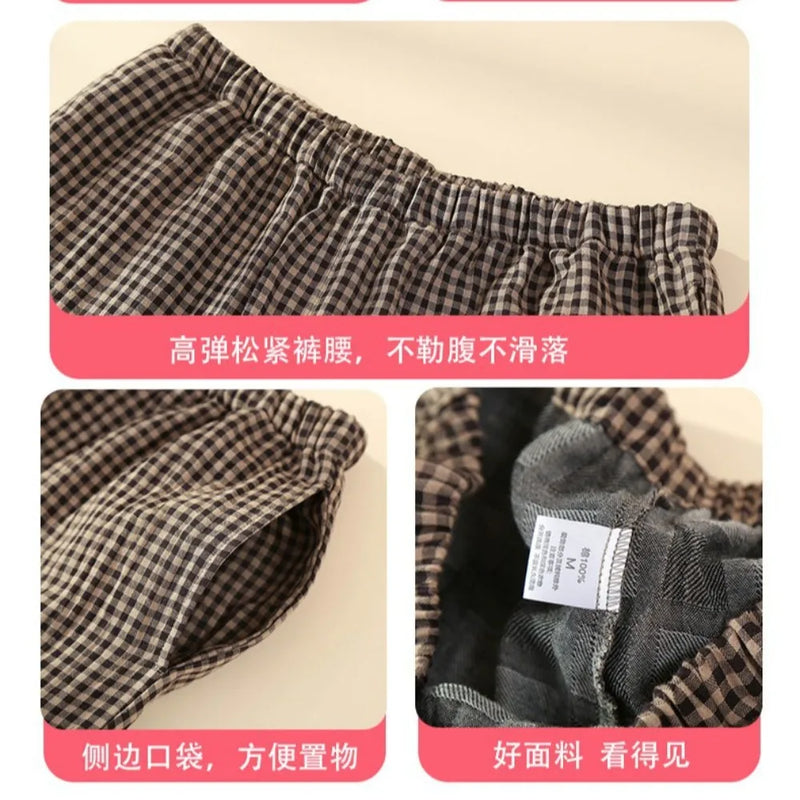 Plaid Sleepwear Women Pajamas Sleep Lounge Female Spring Autumn Long Sleeves Trousers Women’s Loungewear Suit 2-piece Nightwear