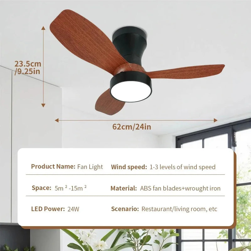 Ceiling Fan with Light 85V-265V Remote Control Dimmable 3 Speed Modern Wood Grain Design for Bedroom Indoor Silent DC Motor