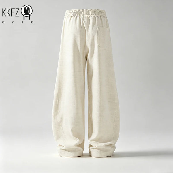 Male Baggy Linen Blend Trousers Adjustable Waist Drawstring Soft Breathable Fabric For Daily Outdoor Street Outfit