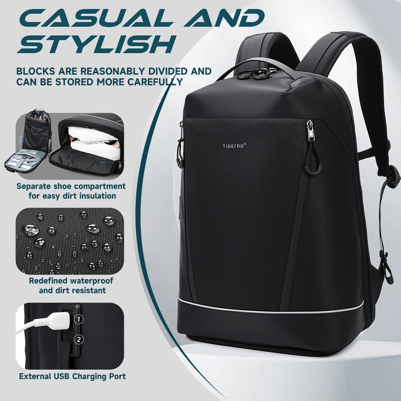 Tigernu Fashion Backpack Men Travel Backpack With Shoes Pocket 180° Opening Bags Male School Backpack Laptop Backpacks Schoolbag