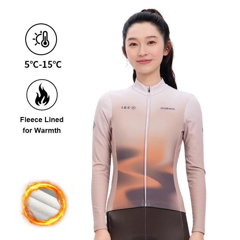 INBIKE Thermal Cycling Jersey Women's Fleece Long Sleeve Bike Clothing with Pockets Winter Mountain Bike Jersey for Cold Weather