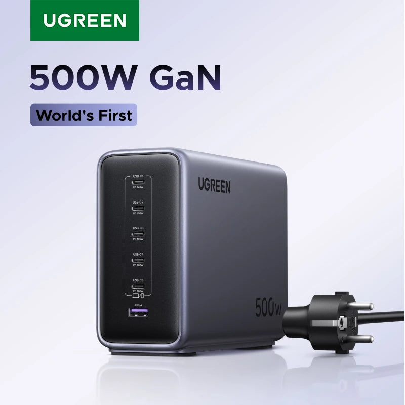 【WORLD FIRST】UGREEN 500W GaN Charger PD 3.1 240W Max Single Port 6 IN 1 Desktop Charging Station For MacBook Laptop iPad iPhone