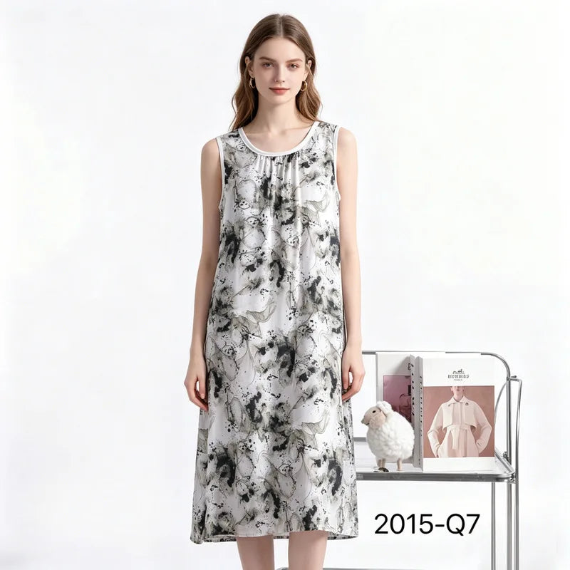Women's Nightgown Night Dress Round-Neck Sleeveless Summer Nightgowns Woman Sleep Soft Lounge Dress for XL-6XL Pajamas Dress