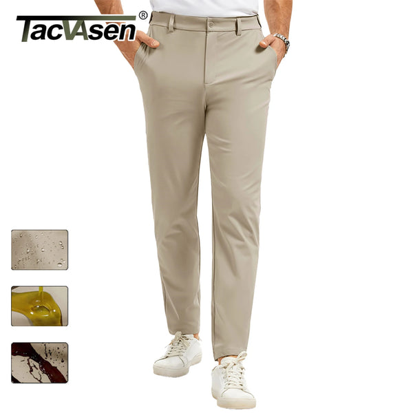 TACVASEN Men's Casual Pants Straight Legs Flat Front Pants Waterproof Stretch Waist Trousers for Golf Lightweight Work Pants