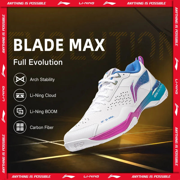 ស្បែកជើងវាយសី Li-Ning Unisex BLADE MAX Professional BOOM Cushion បន្ទះកាបូន-ជាតិសរសៃ Lining ស្បែកជើងកីឡាប្រកួតប្រជែងដែលមានស្ថេរភាព AYAU005