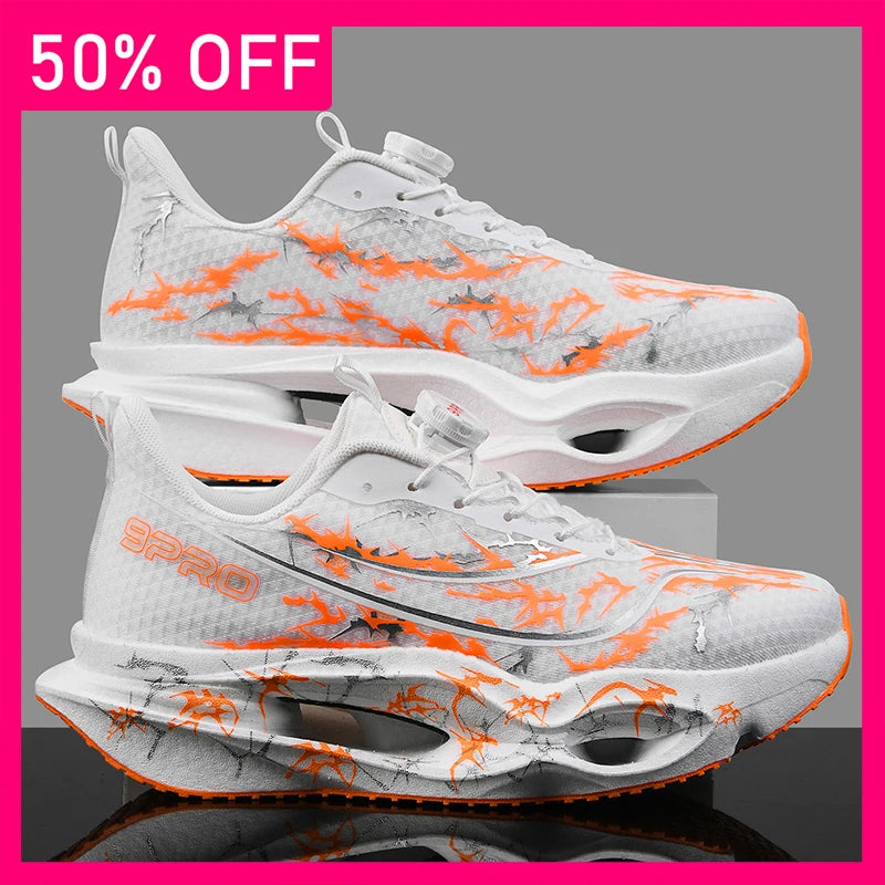 Mens Sneakers Rotating Buckle Mesh Breathe Hollow Out Soft Sole Fitness Shoes Summer Road Running Anti Slip Jogging Shoes Man