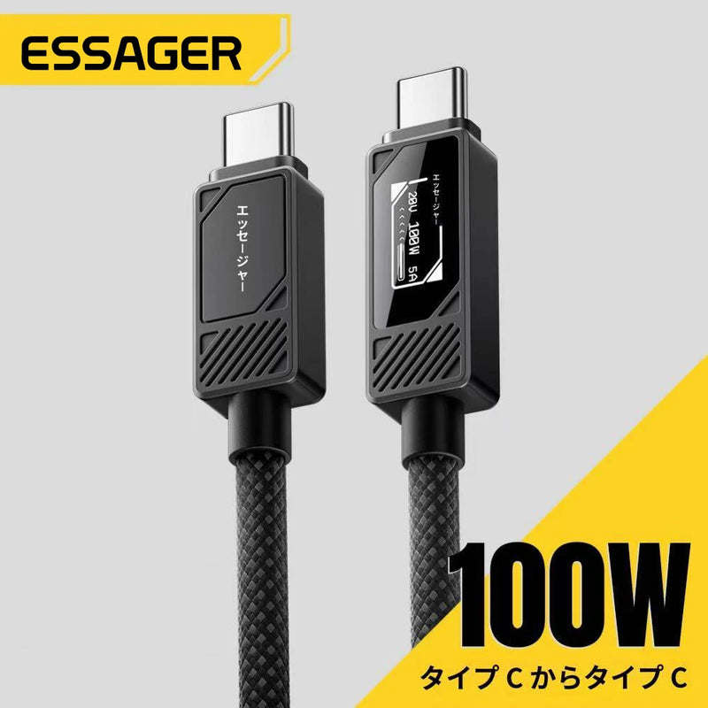 ខ្សែសាក Essager 100W USB Type C PD 5A សាកលឿនសម្រាប់ iPhone17 16 15 14 Pro Max Macbook iPad Samsung Huawei អេក្រង់ឌីជីថលខ្សែ