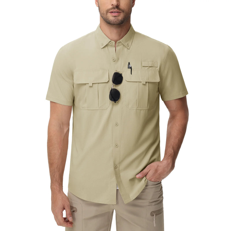 TACVASEN UV Block Fishing Shirts Mens Lightweight Quick Dry Short Sleeve Shirt Breathable Outdoor Hiking Shirt Fishing Shirts