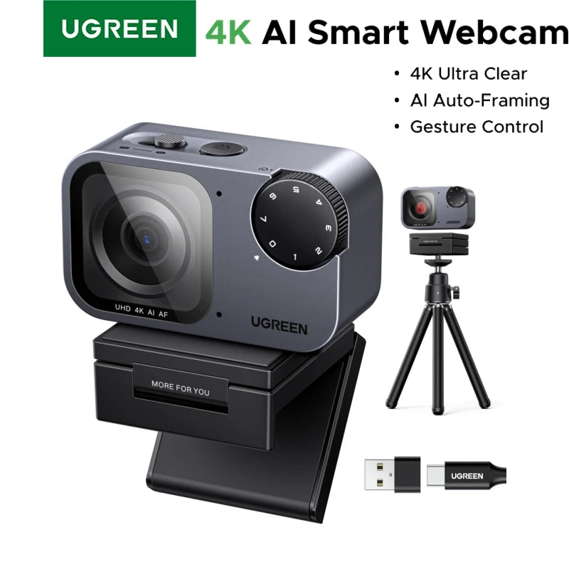 UGREEN FineCam Pro AI Smart PC 2K 4K Webcam, Auto Framing AI Noise-Canceling Mic PDAF Focus,Gesture Control for Streaming Camera