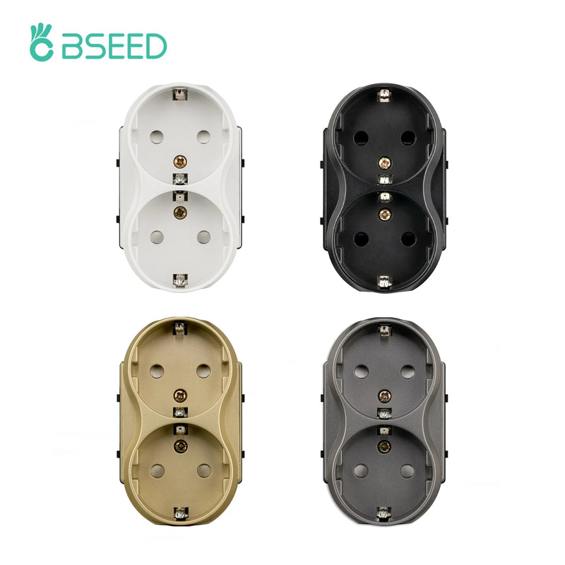 BSEED EU Wall Sockets Function Part European Double Sockets 220v Dual Outlets DIY Module Part Without Glass Panel White Black