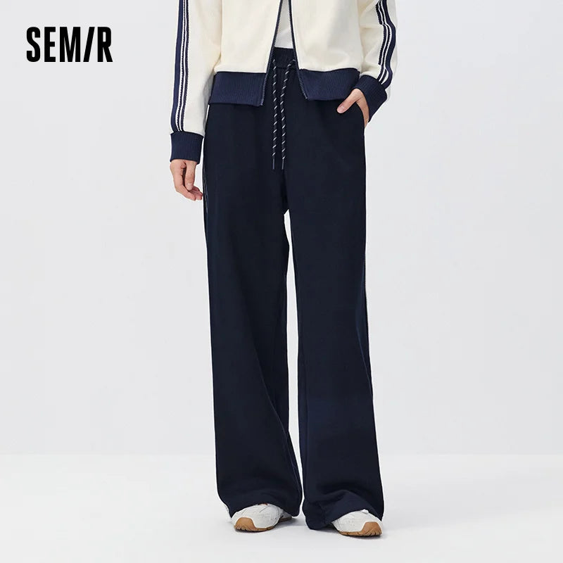 Semir Women Casual Pants Color Block Fleece Lined Wide Leg Sport Style 2026 New Winter Daily Wear Urban Casual Style