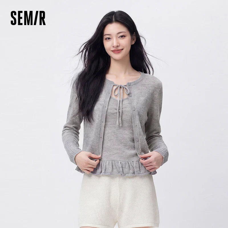 Semir Women Cardigan Lace Cami Short Knit Two Piece Sweet Elegant Casual Style Autumn Sweater Outdoor Wear 2026