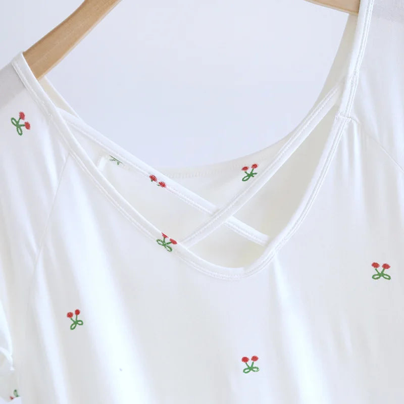 Modal Comfortable Chest Pad Sleep Shirts Short Sleeve Summer Night Dress Women Cute Printed Sleepwear Nightgowns Ladies Nighty