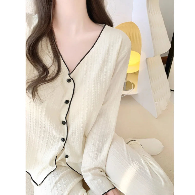 Spring and Autumn Women's Loungewear Chest Pads Home Wear Pajamas for Woman Nightwear Pyjama Set Lounge Wear Pijama Sleepwear