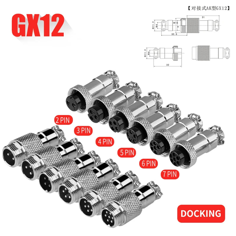 5/10/20Set GX12 GX16 GX20 2 3 4 5 6 7 8 9 10 12 14 15 Pin Male&Female Docking Aviator Aviation Plug Rear Nut Socket Connector
