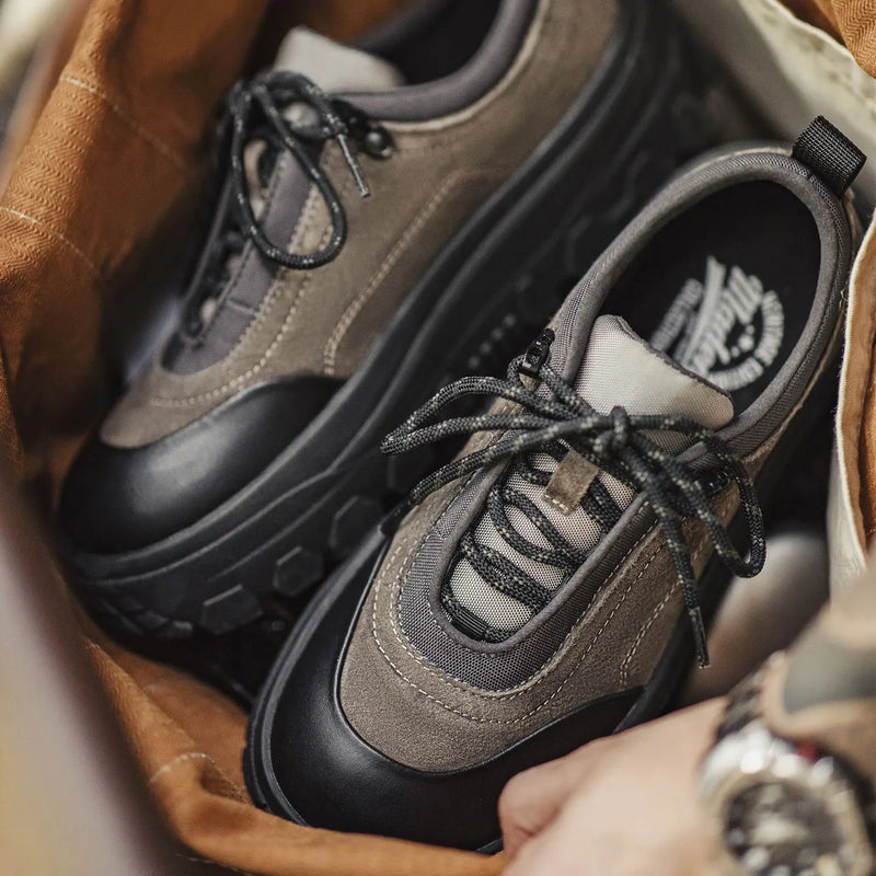 ស្បែកជើង Maden Retro Outdoor Hiking Chunky Sole ស្បែកជើងបង្កើនកម្ពស់ ស្បែកជើងកីឡា ស្បែកជើងប៉ាតាចងខ្សែ ស្បែកជើងក្តៅធម្មតាសម្រាប់រដូវស្លឹកឈើជ្រុះ រដូវរងា