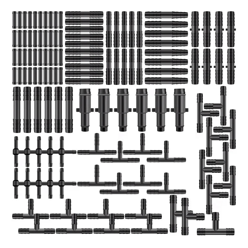 SEAMETAL 128Pcs Vacuum Connector Assortment Plastic Hose Joiner Tee Water Spray Pipe Joints Plastic Straight T Piece Connectors
