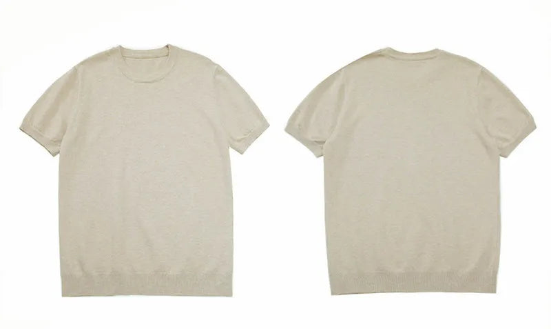 Men's High-Quality Solid Color Short Sleeve Knit T-Shirt - Slim Fit Round Neck Thickened Casual Top
