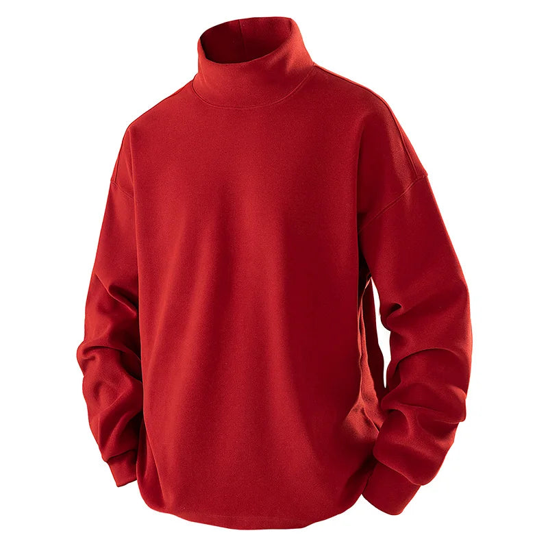 Men's Thermal Fleece High Neck Sweatshirt Self-Heating De Rong Base Layer Warm Long Sleeve T-Shirt Solid Color