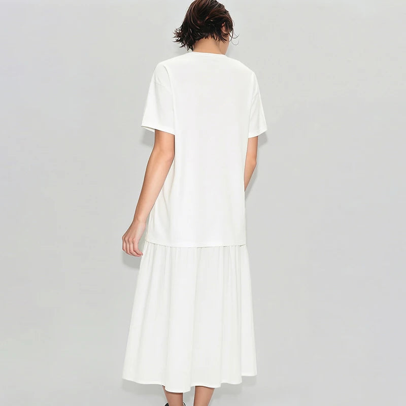 Amii Dress Woman 2026 Summer New Round Neck Drop Shoulder Air Layer Loose Casual Chiffon Patchwork Midi Dress For Women 12622164