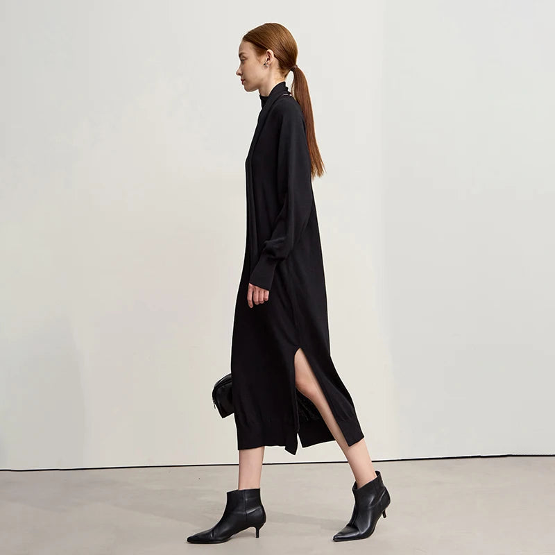 Amii Dress For Woman 2025 Winter New Solid Color Loose Elastic Wool Long Dresses Elegant Hollowed-out Female Clothing 12554076