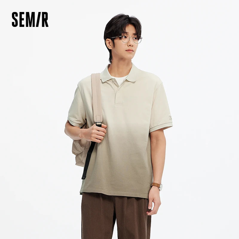 Semir Mens Polo 2026 Short Sleeve Pure Cotton Gradient Embroidered Tops Casual Style Soft Comfortable Daily Wear