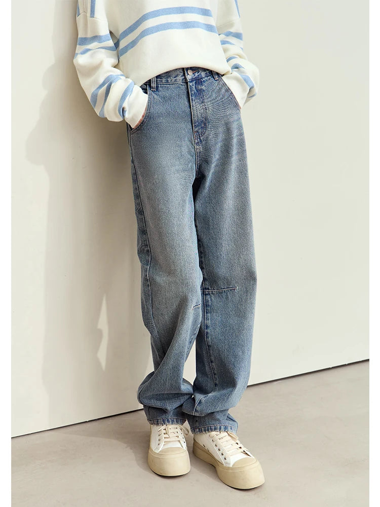 Amii Minimalism Jeans for Women 2026 Autumn New 100% Cotton Denim Style Cotton Loose Casual Retro Trousers Female Pants 12443158