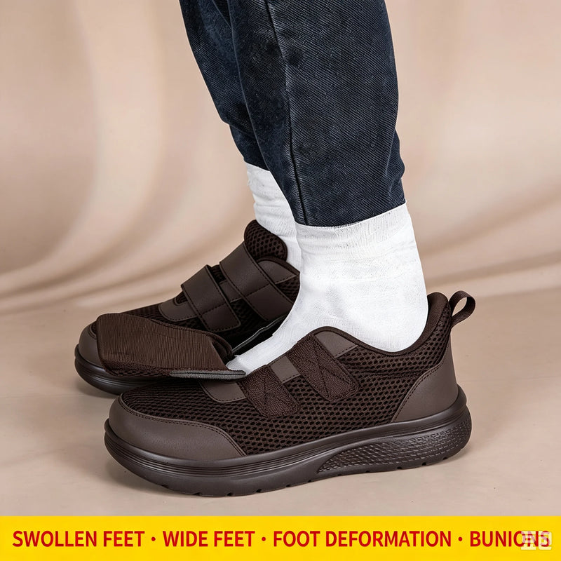 Extra Wide Orthopedic Walking Shoes for Diabetic Swollen Feet Adjustable Double Hook and Loop Sneakers Wide Toe Comfort Casual