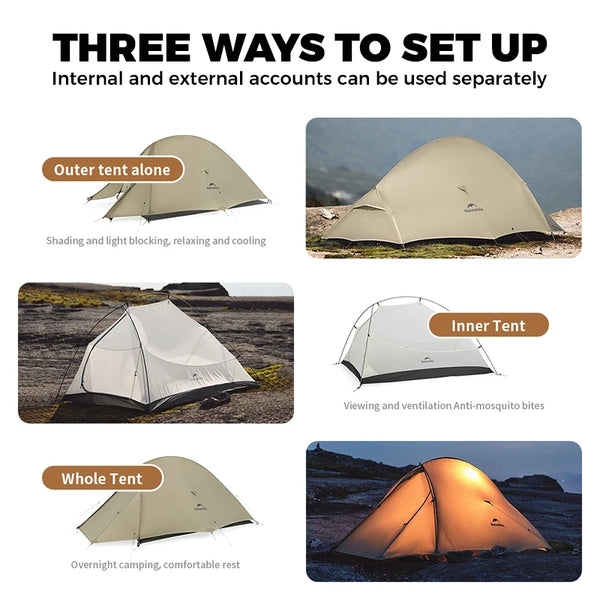 Naturehike 2025 New 123-Person 20D Cloud Up Pro Lightweight Portable Waterproof Backpacking Tent Outdoor Hiking and Camping Tent