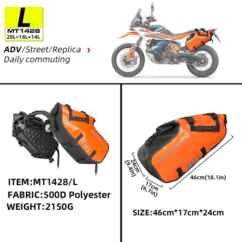 Rhinowalk 2 Pcs Motorcycle Side Bag 100%Waterproof 18L/28L/48L Universal Fit Motor Pannier Saddle Bags Dry Tail Storage Luggage