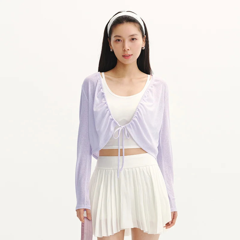Semir Womens Cardigan 2026 Short Slim Linen Like Solid Drawstring Bow Sweet Gentle Casual Soft
